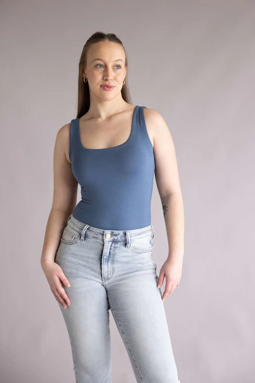 Final Touch Double Layer Tank Top for Women in Slate | VT16608-SLATE - Image 2