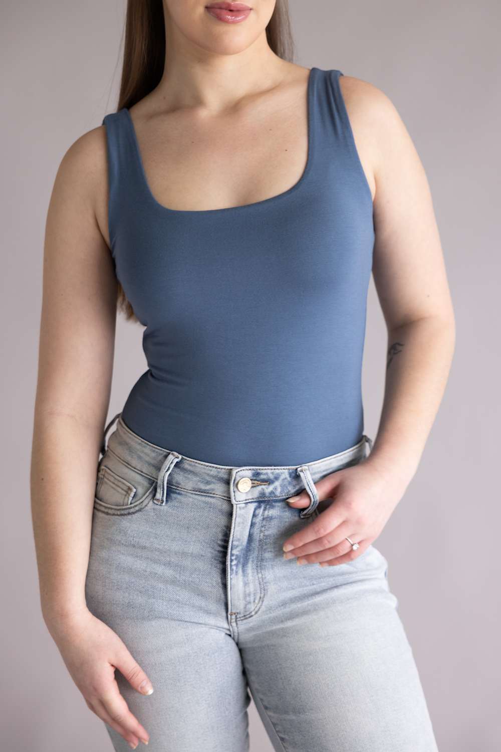 Final Touch Double Layer Tank Top for Women in Slate | VT16608-SLATE - Image 4