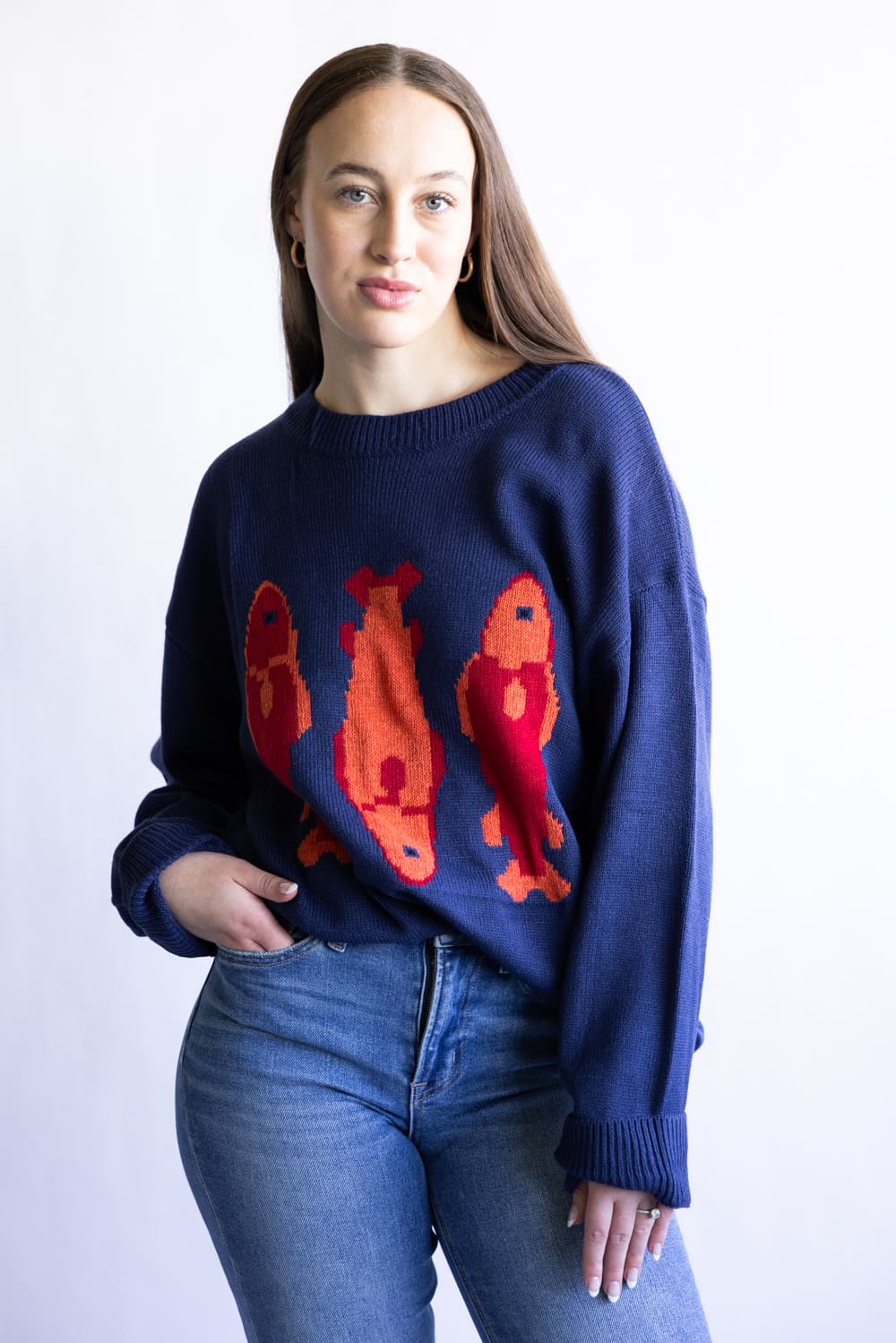 Fish Sweater for Women in Navy | PST1809-NAVY - Image 3