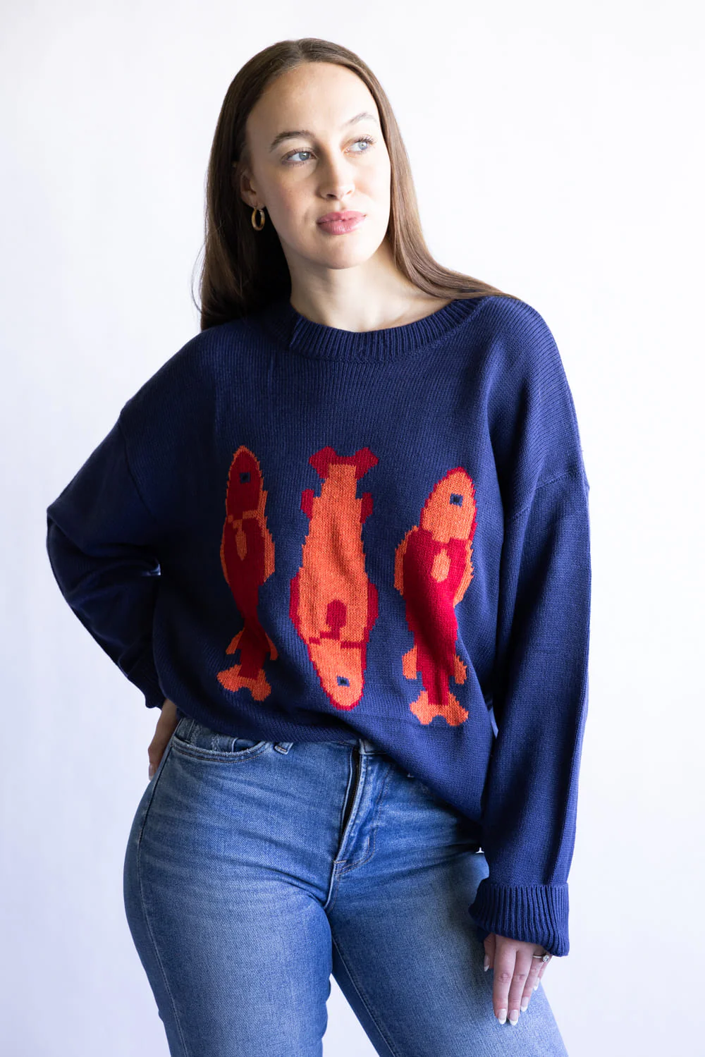 Fish Sweater for Women in Navy | PST1809-NAVY - Image 4