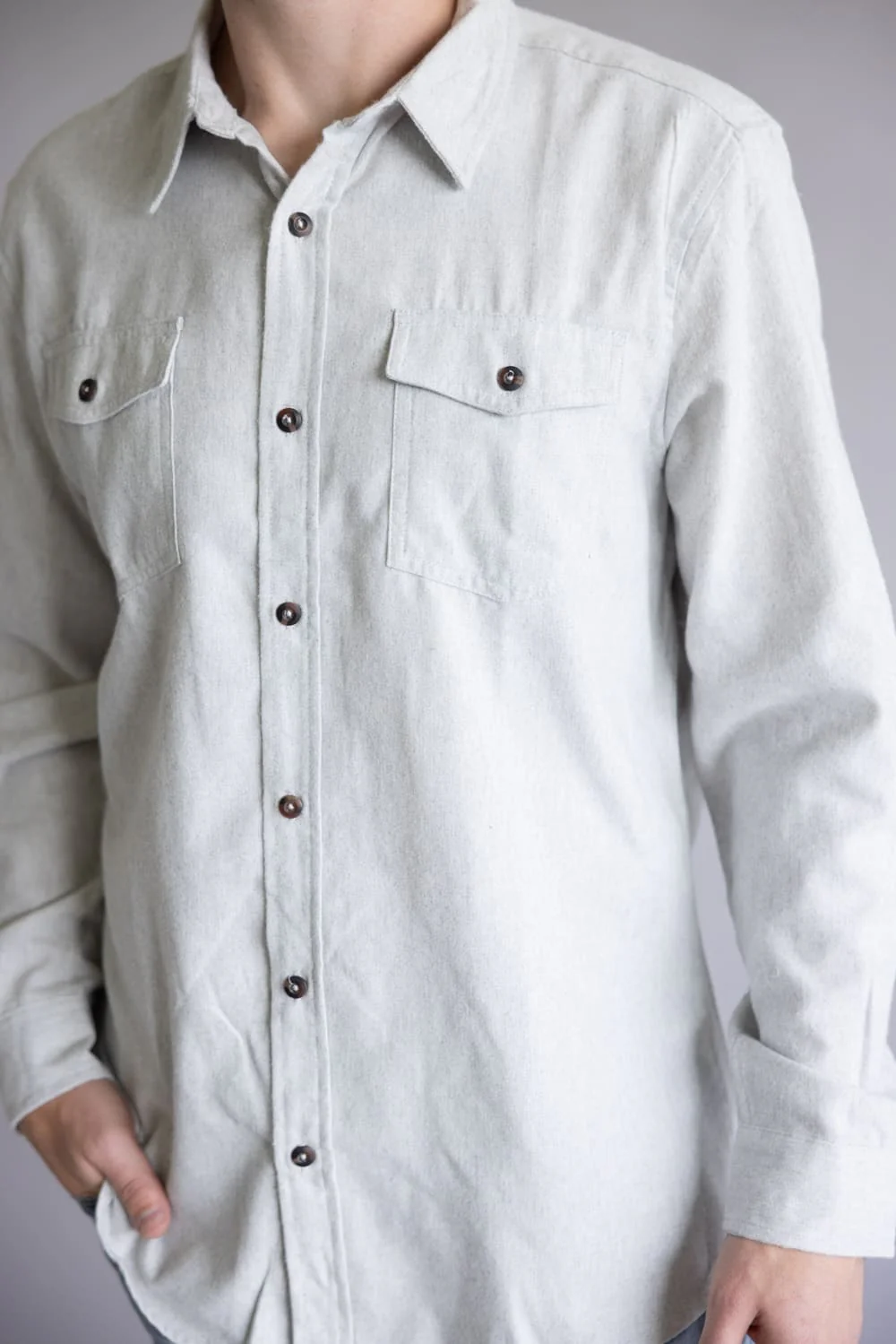 Solid Flannel Shirt for Men in Heather Grey | TT8285GL-HEATHERGREY - Image 3