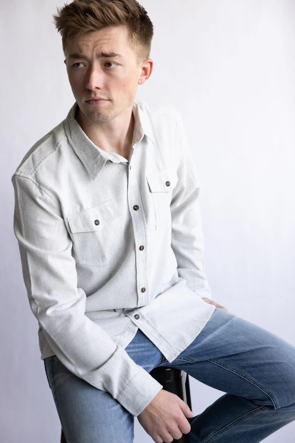 Solid Flannel Shirt for Men in Heather Grey | TT8285GL-HEATHERGREY - Image 5