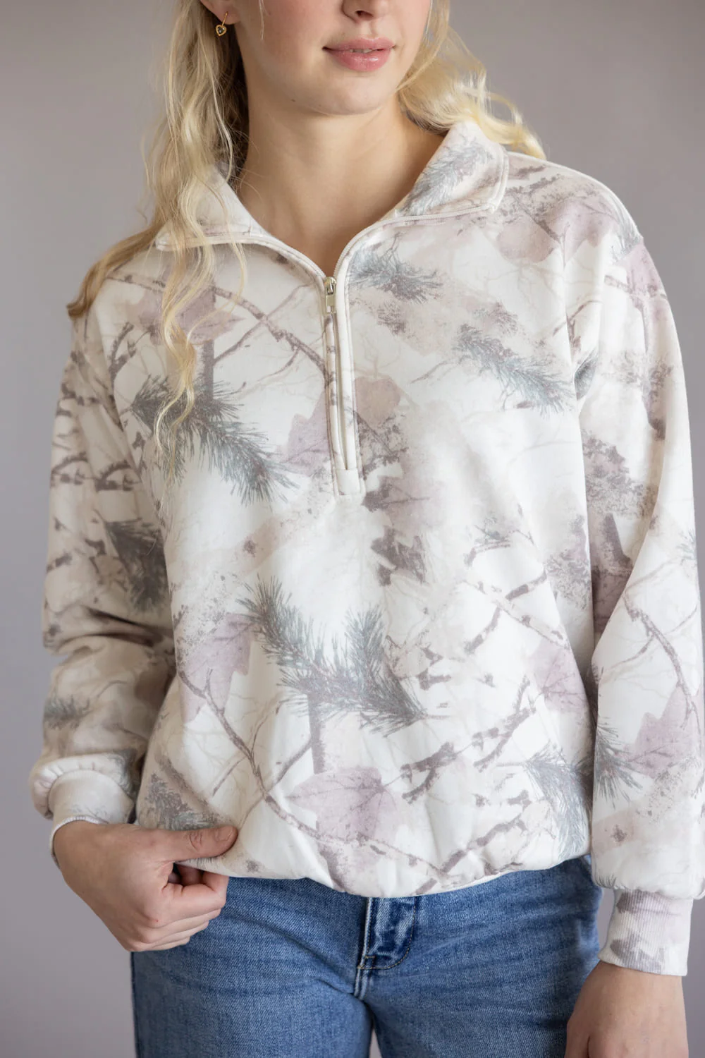 Fleece Half Zip Sweatshirt for Women in Pink Camo | JK434-PINKCAMO - Image 2