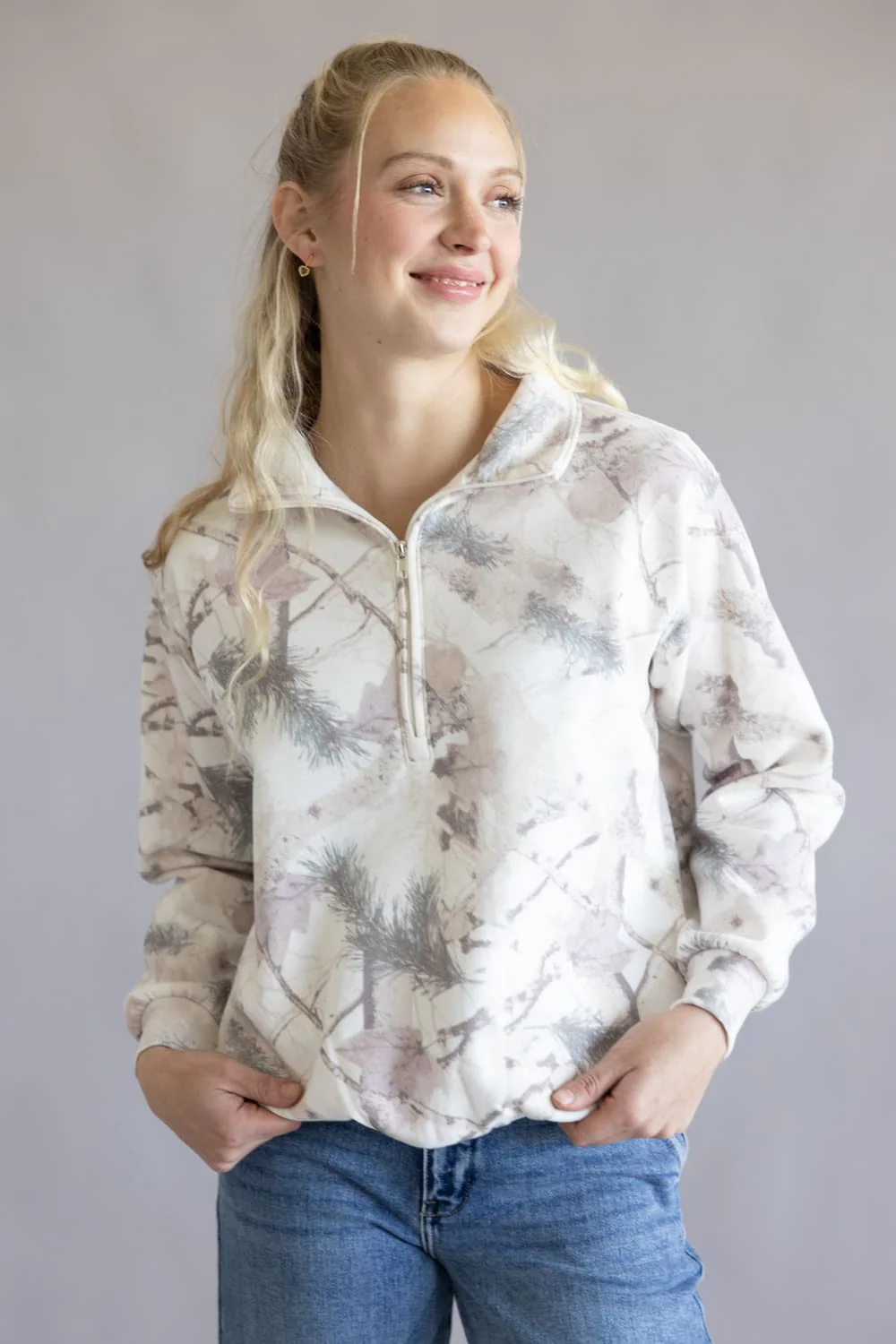 Fleece Half Zip Sweatshirt for Women in Pink Camo | JK434-PINKCAMO - Image 4