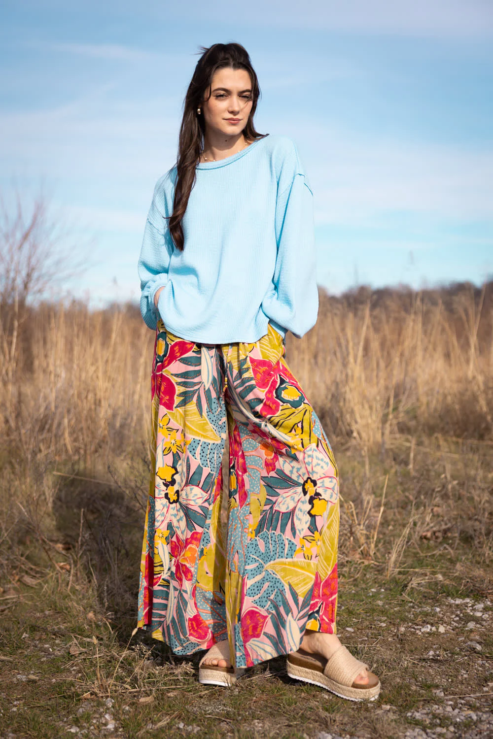 Floral Beach Pants for Women in Pink Multi | 25T20-A865-PINK - Image 2