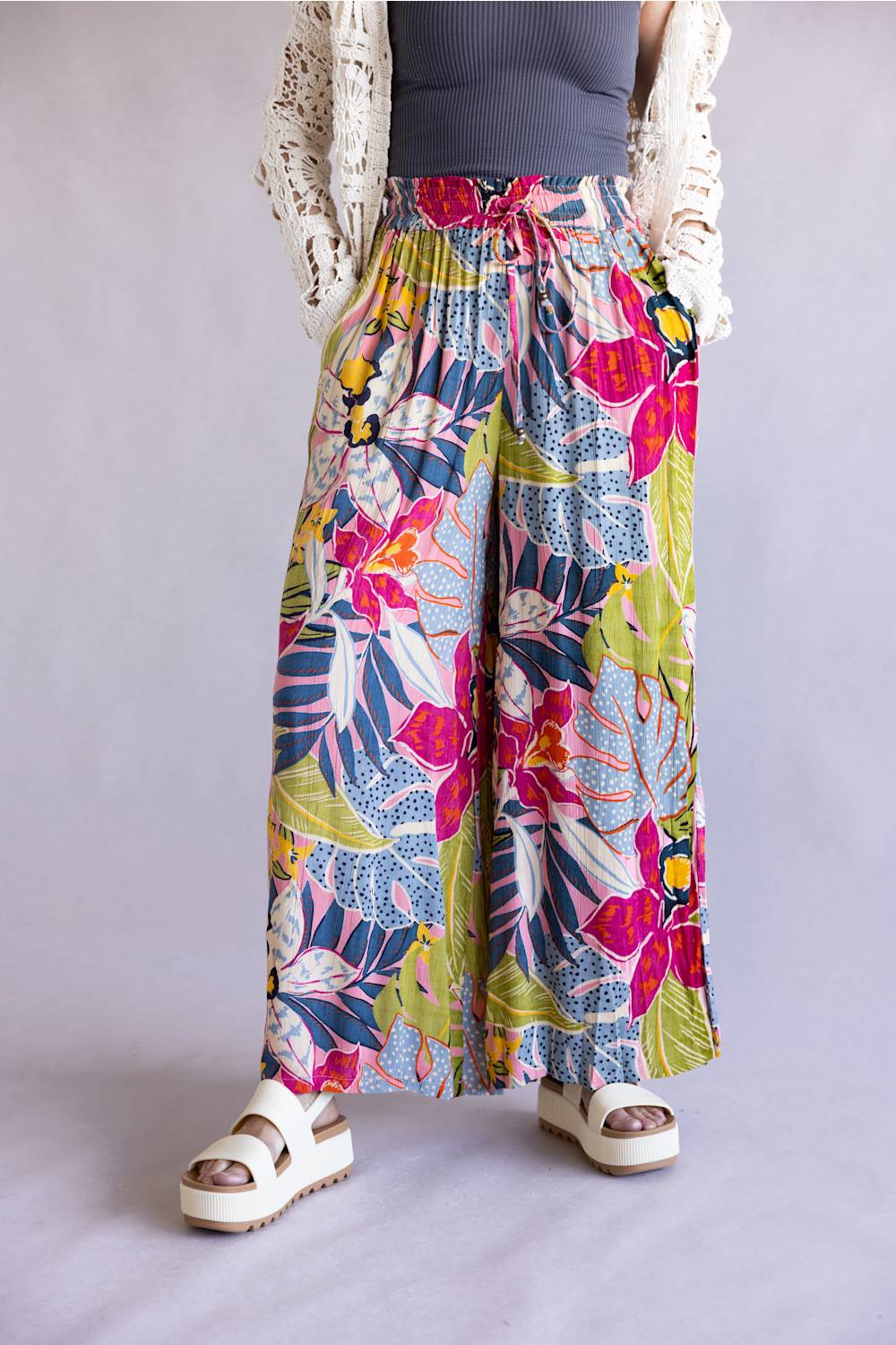 Floral Beach Pants for Women in Pink Multi | 25T20-A865-PINK - Image 3