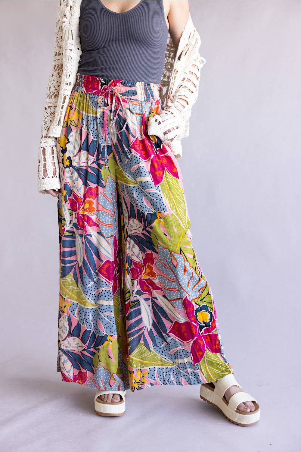 Floral Beach Pants for Women in Pink Multi | 25T20-A865-PINK - Image 5