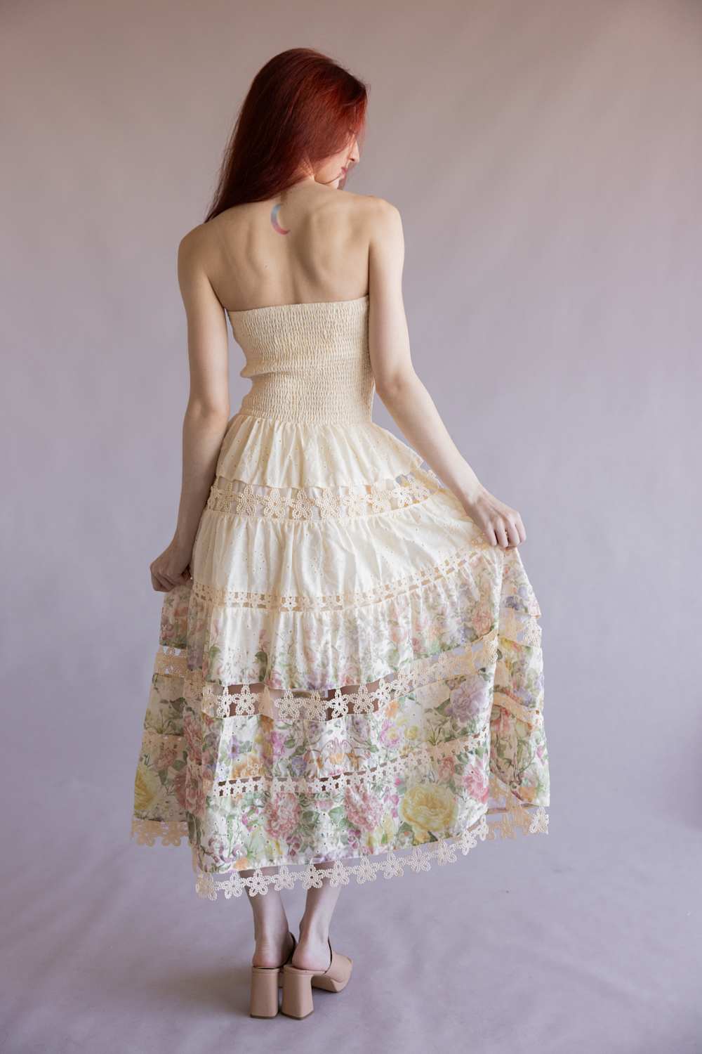 Strut & Bolt Floral Eyelet Strapless Midi Dress for Women in Cream/Multi | D-10919-H-CRM - Image 2