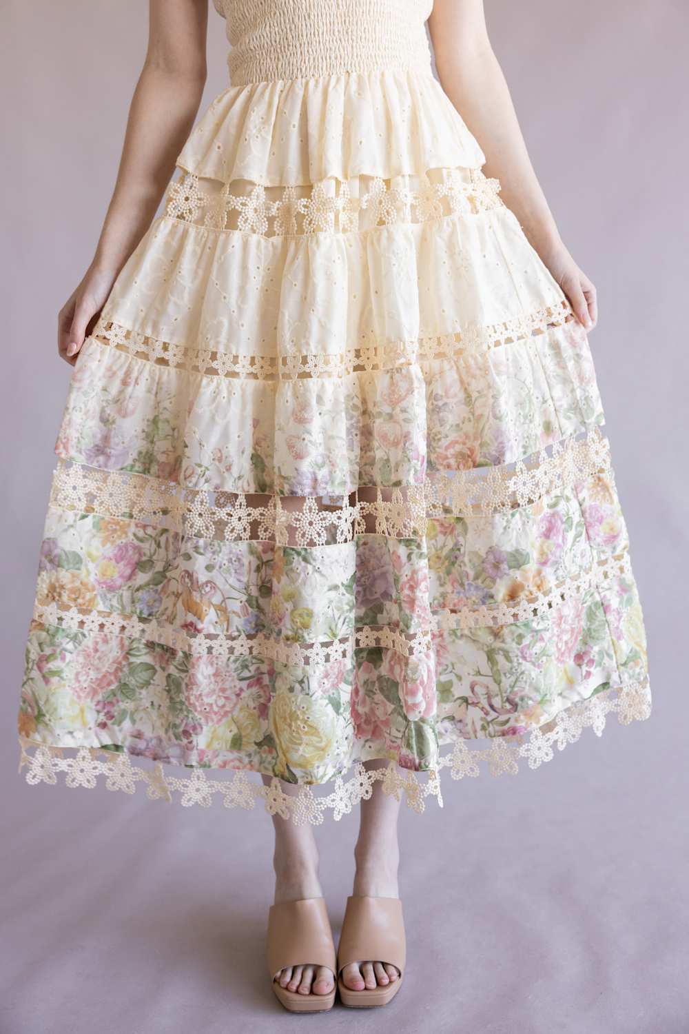 Strut & Bolt Floral Eyelet Strapless Midi Dress for Women in Cream/Multi | D-10919-H-CRM - Image 3