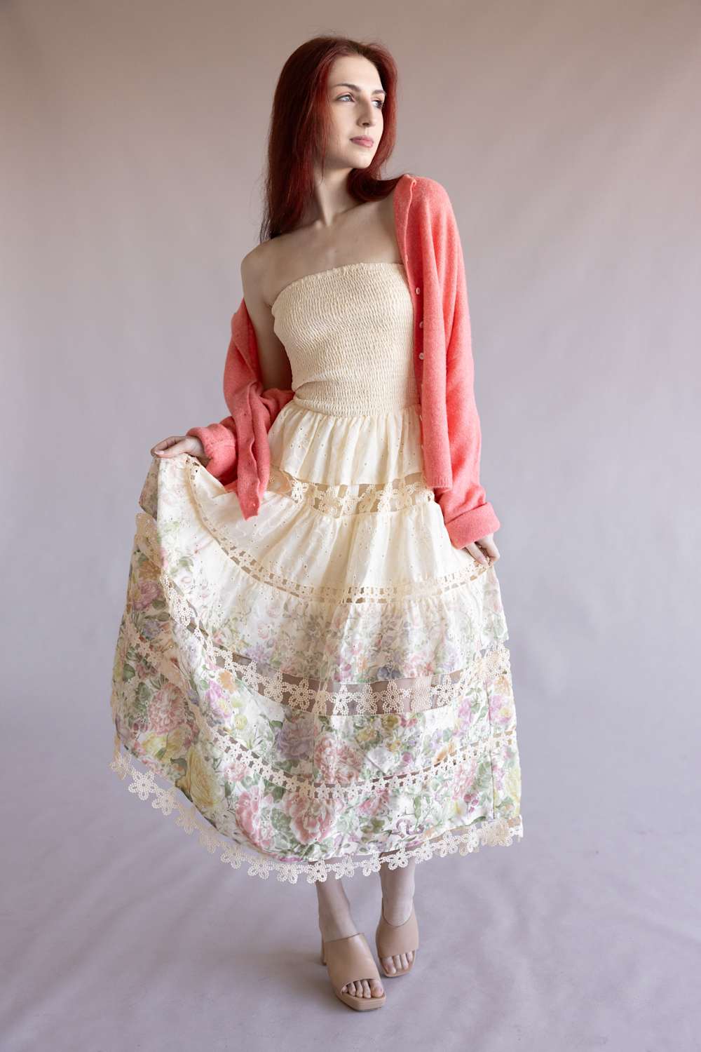 Strut & Bolt Floral Eyelet Strapless Midi Dress for Women in Cream/Multi | D-10919-H-CRM - Image 4