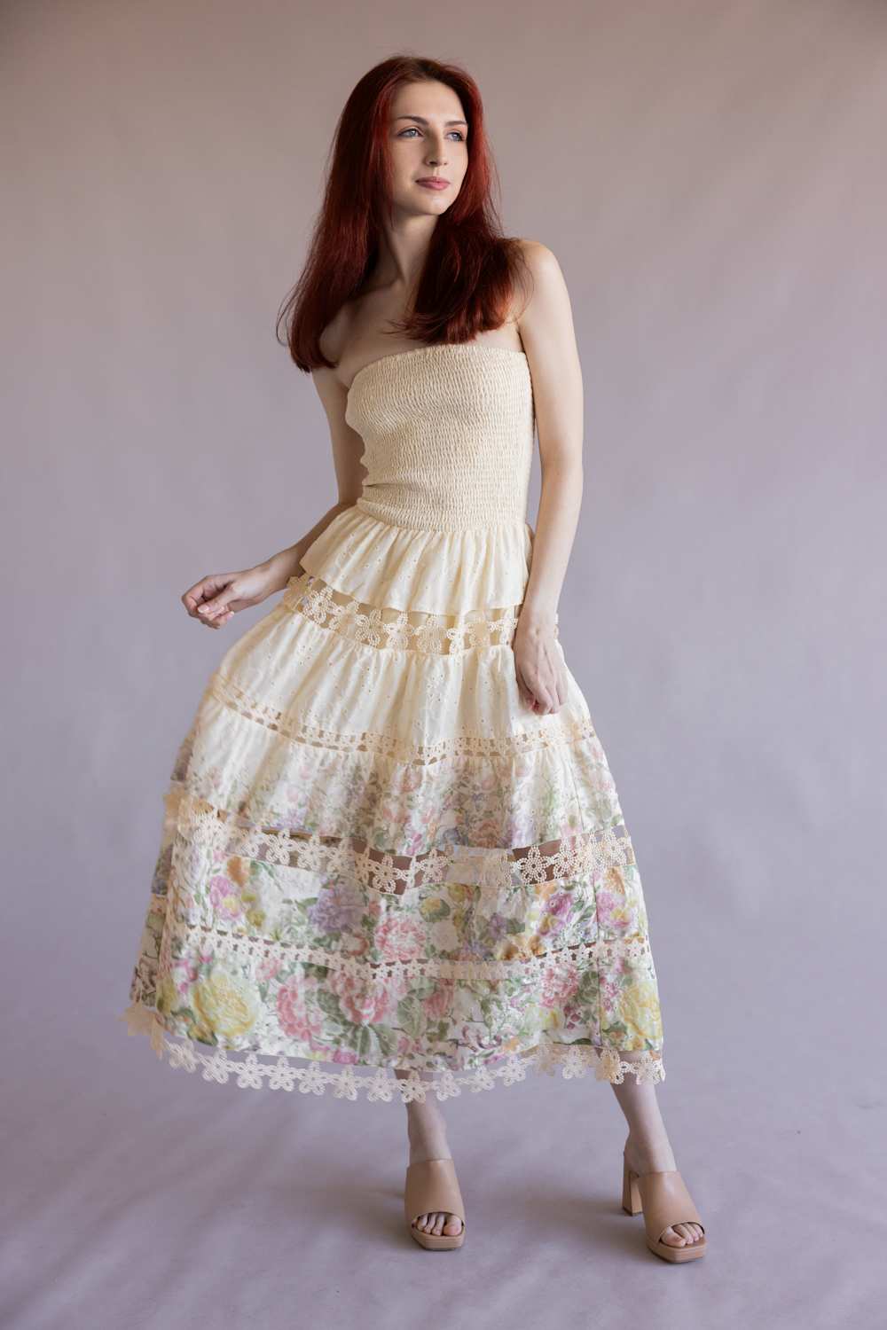 Strut & Bolt Floral Eyelet Strapless Midi Dress for Women in Cream/Multi | D-10919-H-CRM - Image 5