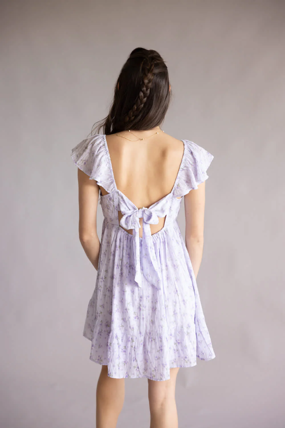 Floral Flutter Sleeve Dress for Women in Lilac | VD33896-LILAC - Image 3
