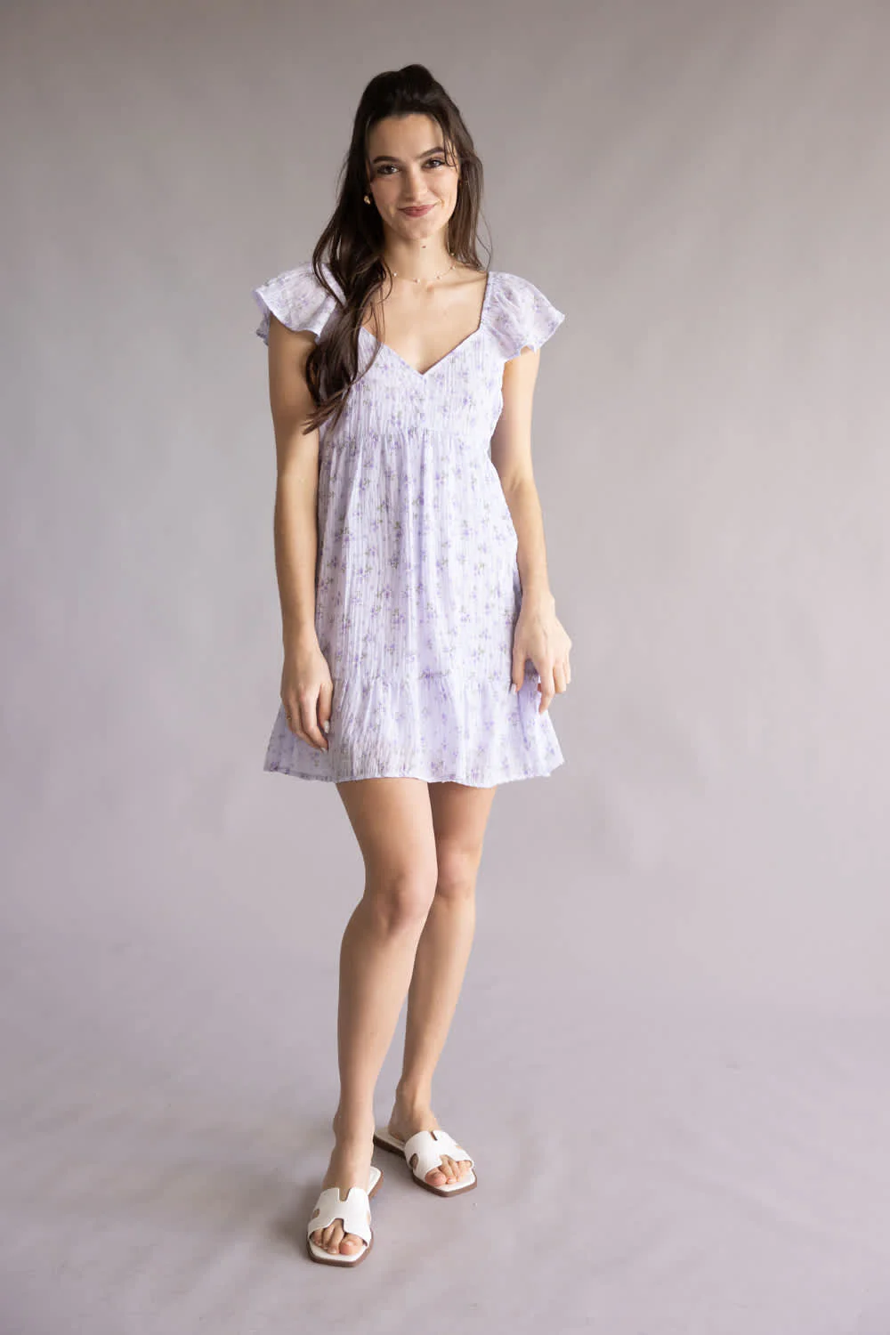 Floral Flutter Sleeve Dress for Women in Lilac | VD33896-LILAC - Image 4
