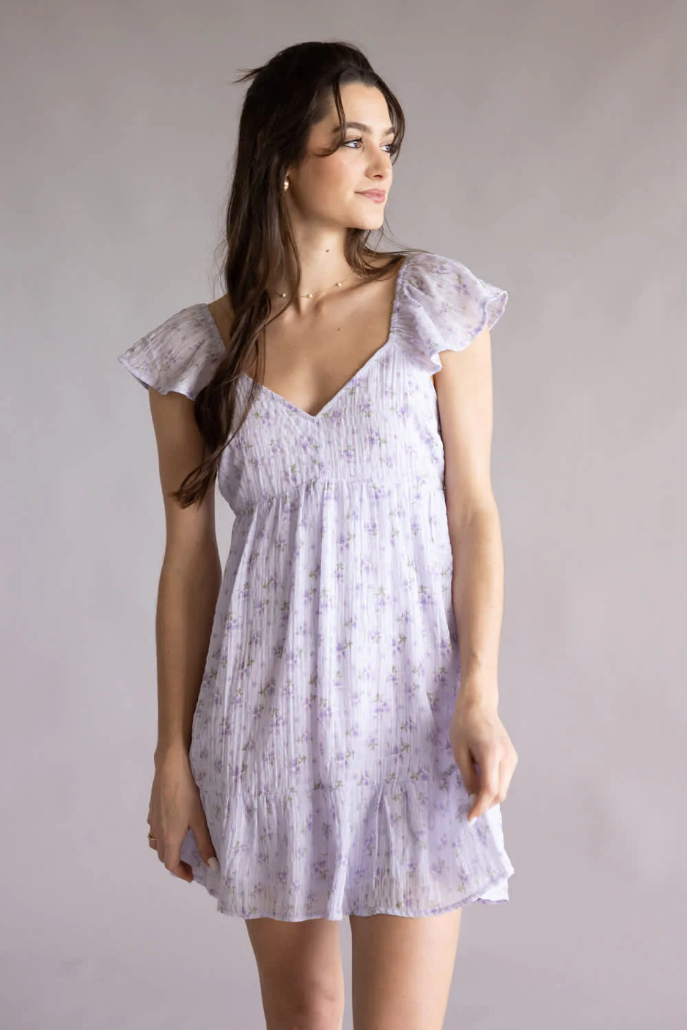 Floral Flutter Sleeve Dress for Women in Lilac | VD33896-LILAC - Image 5