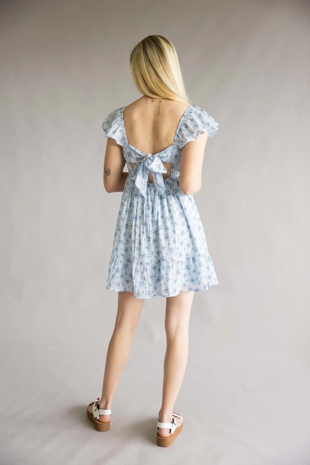 Floral Flutter Sleeve Dress for Women in Sky Blue | VD33896-SKY - Image 2