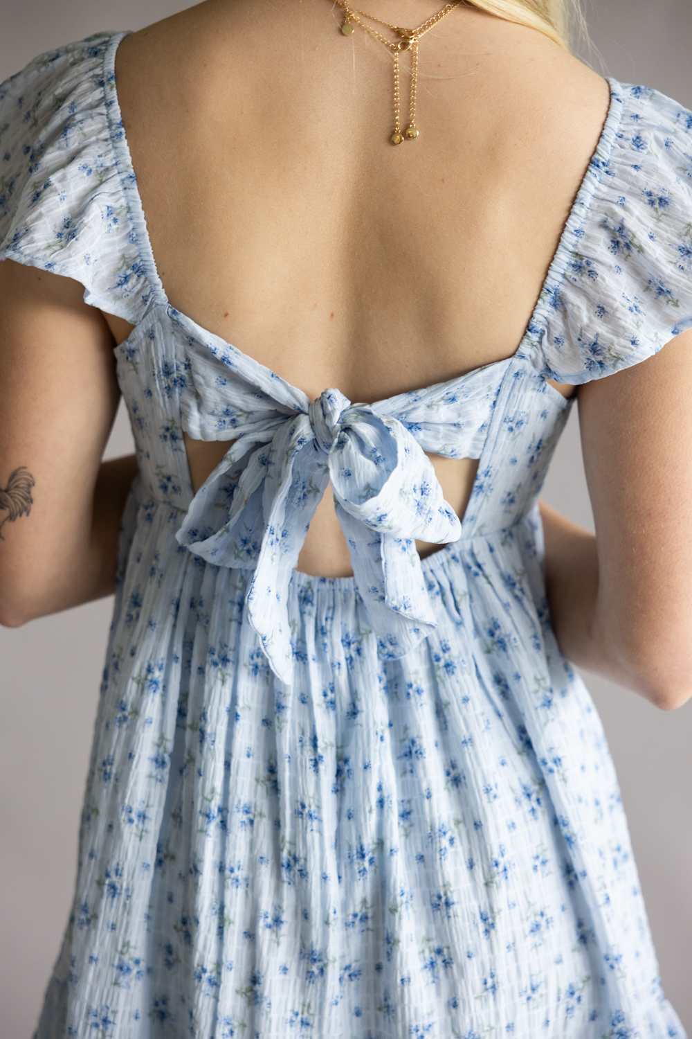 Floral Flutter Sleeve Dress for Women in Sky Blue | VD33896-SKY - Image 4