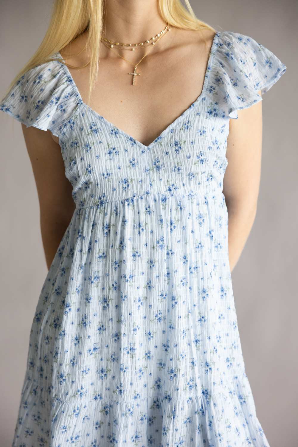 Floral Flutter Sleeve Dress for Women in Sky Blue | VD33896-SKY - Image 5