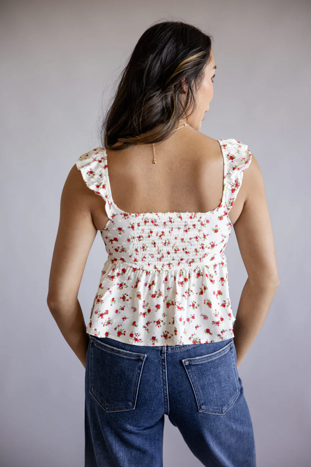 Floral Front Tie Woven Top for Women in Off White | TB8883-OFFWHITE - Image 2