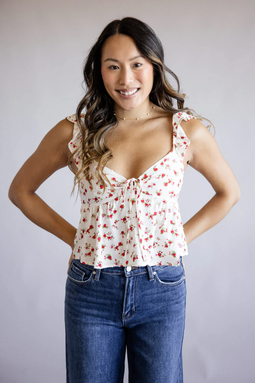 Floral Front Tie Woven Top for Women in Off White | TB8883-OFFWHITE - Image 4