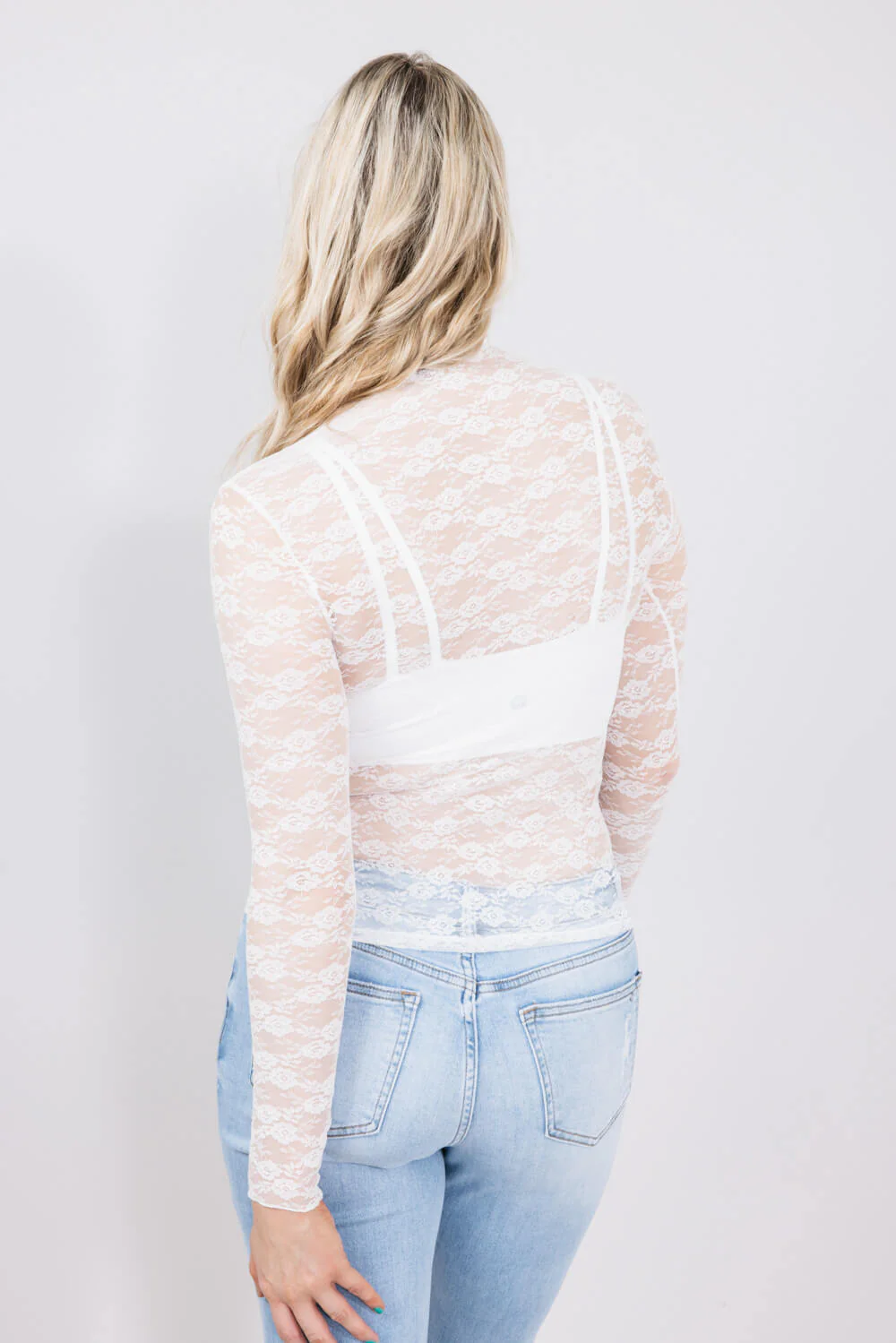 Floral Lace Sheer Layering Top for Women in White | K7535-SOLID-WHITE - Image 2