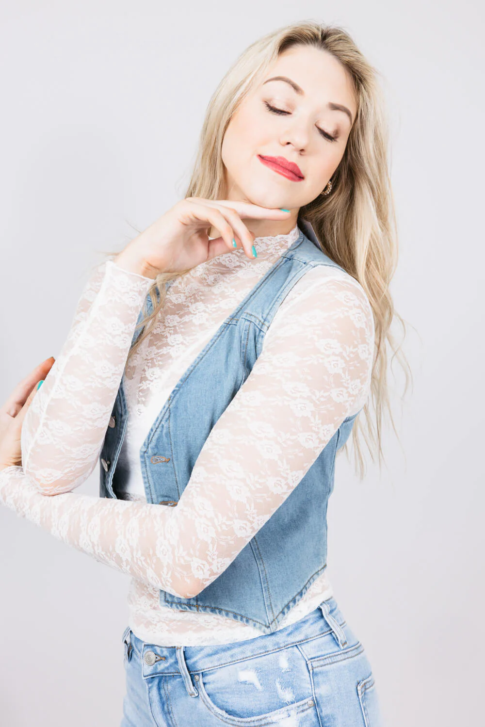 Floral Lace Sheer Layering Top for Women in White | K7535-SOLID-WHITE - Image 7