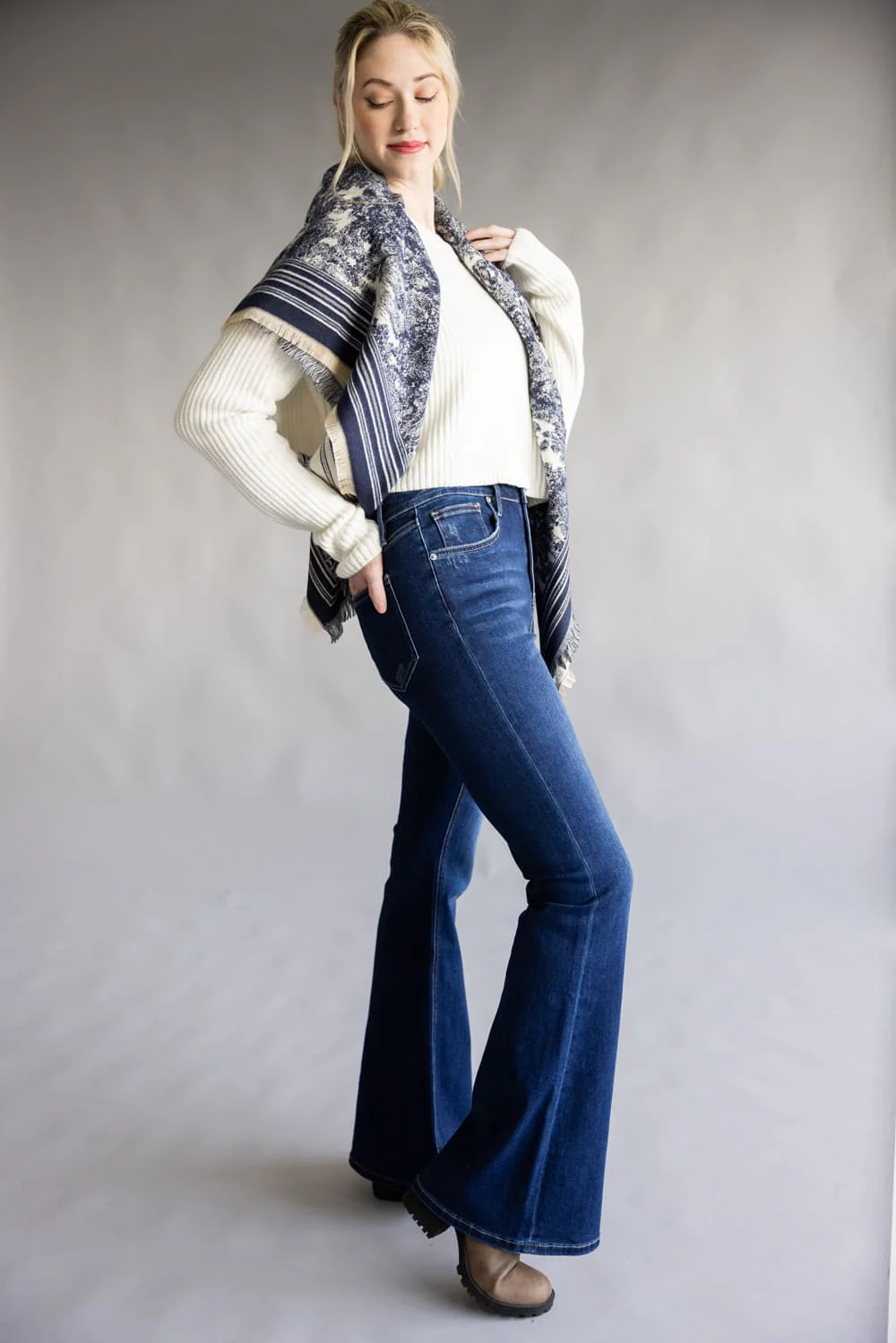 Floral Print Silk Scarf for Women in Navy | WCL520109-NVY - Image 3