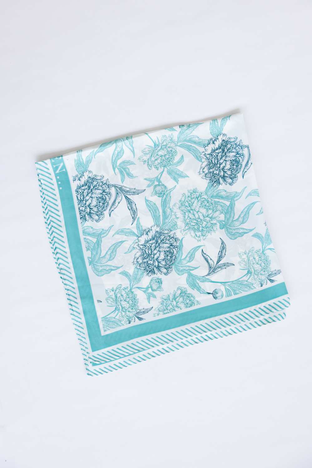 Floral Silk Scarf for Women in Turquoise/White | WLQS101-BLUE - Image 3