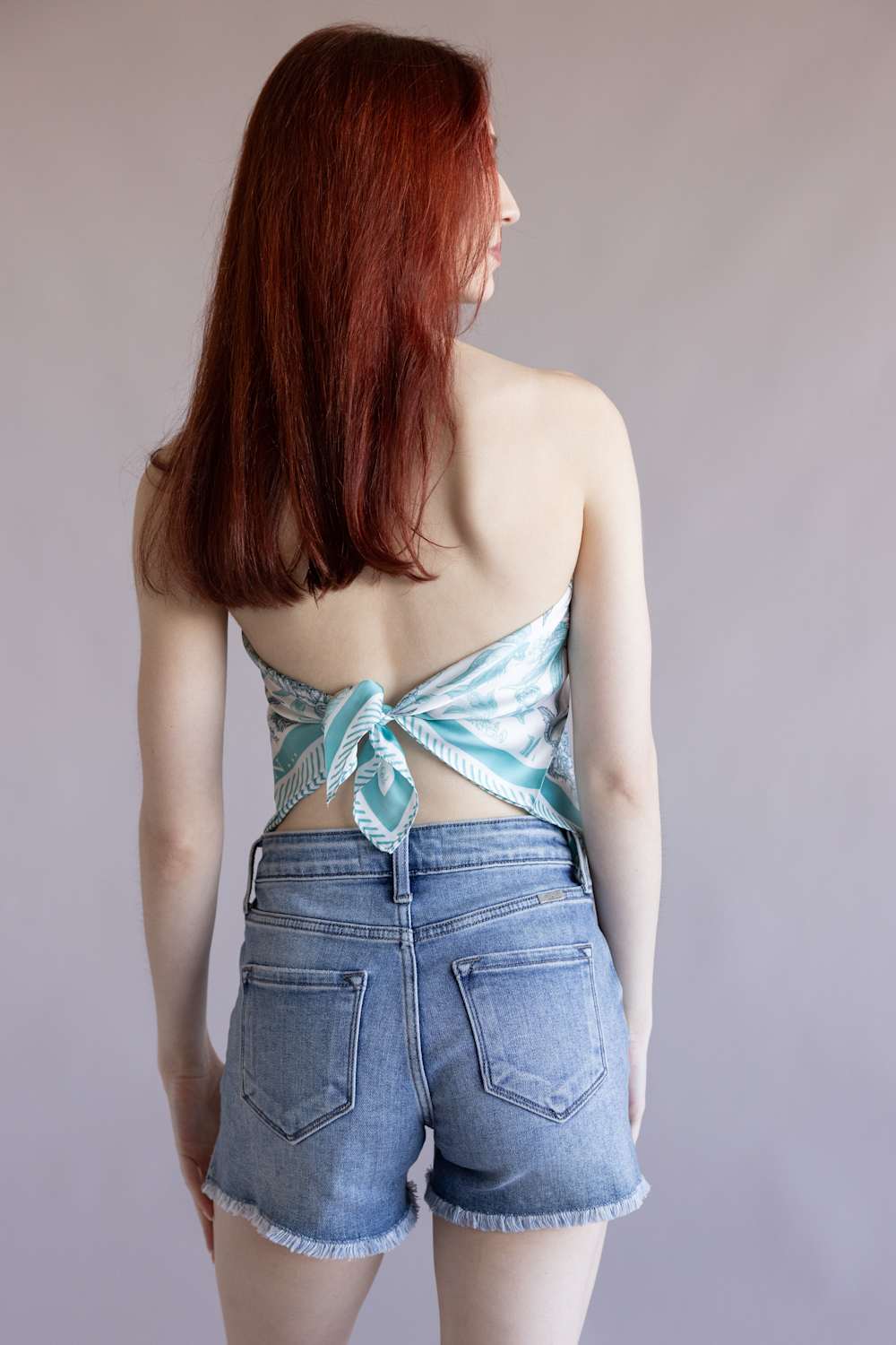 Floral Silk Scarf for Women in Turquoise/White | WLQS101-BLUE - Image 5