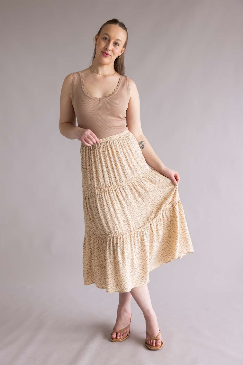 Floral Tiered Midi Skirt for Women in Natural | 71173-NATURAL - Image 2