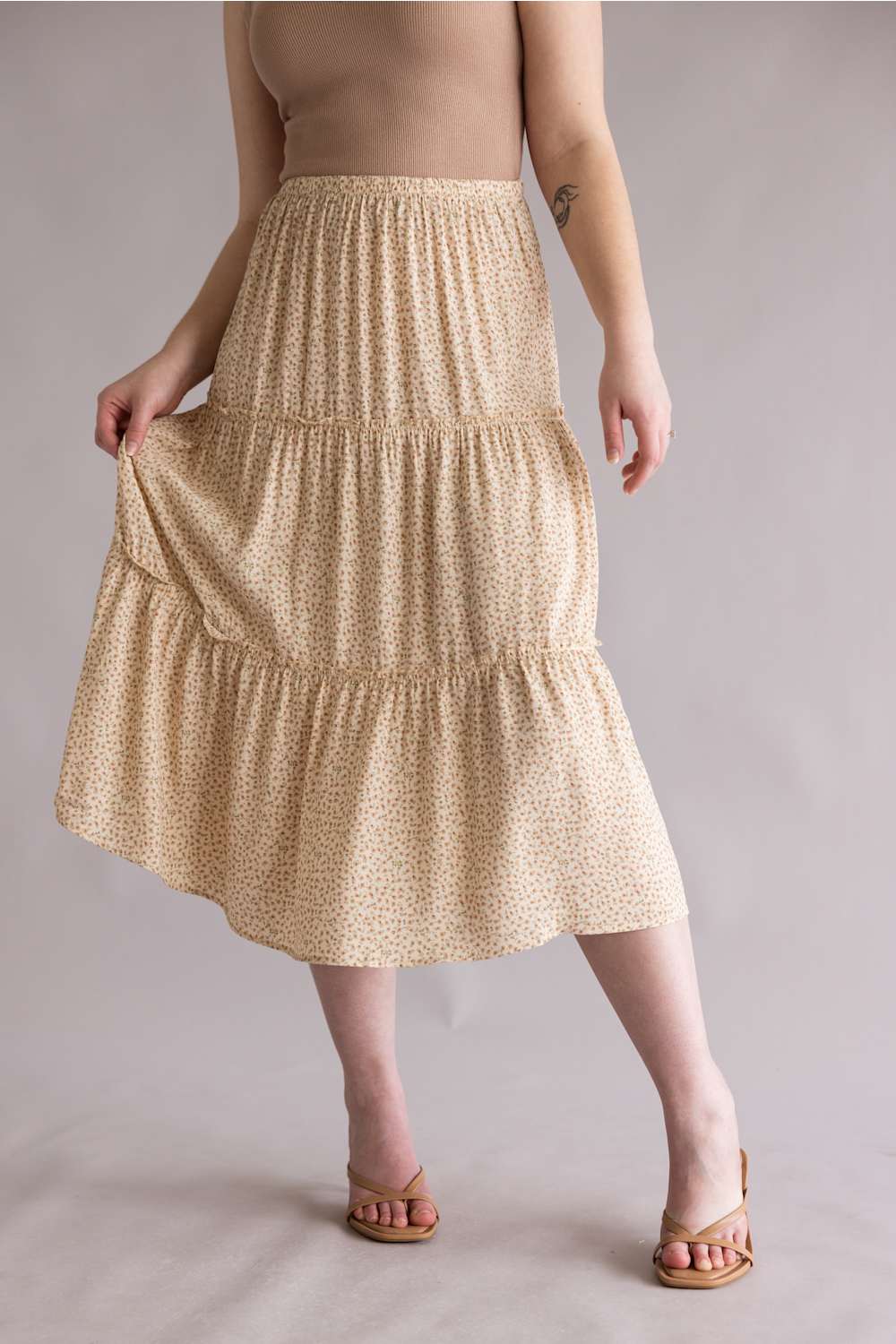 Floral Tiered Midi Skirt for Women in Natural | 71173-NATURAL - Image 4