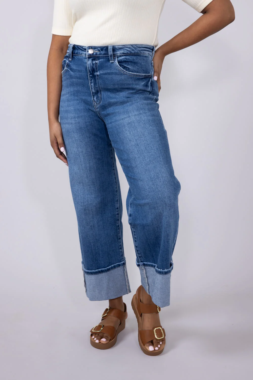 Flying Monkey Blue Fairy High Rise 90’s Vintage Cuffed Flare Jeans for Women | F5827 - Image 3