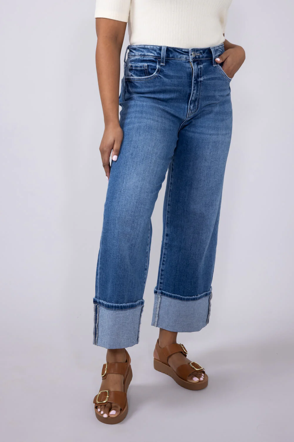 Flying Monkey Blue Fairy High Rise 90’s Vintage Cuffed Flare Jeans for Women | F5827 - Image 4