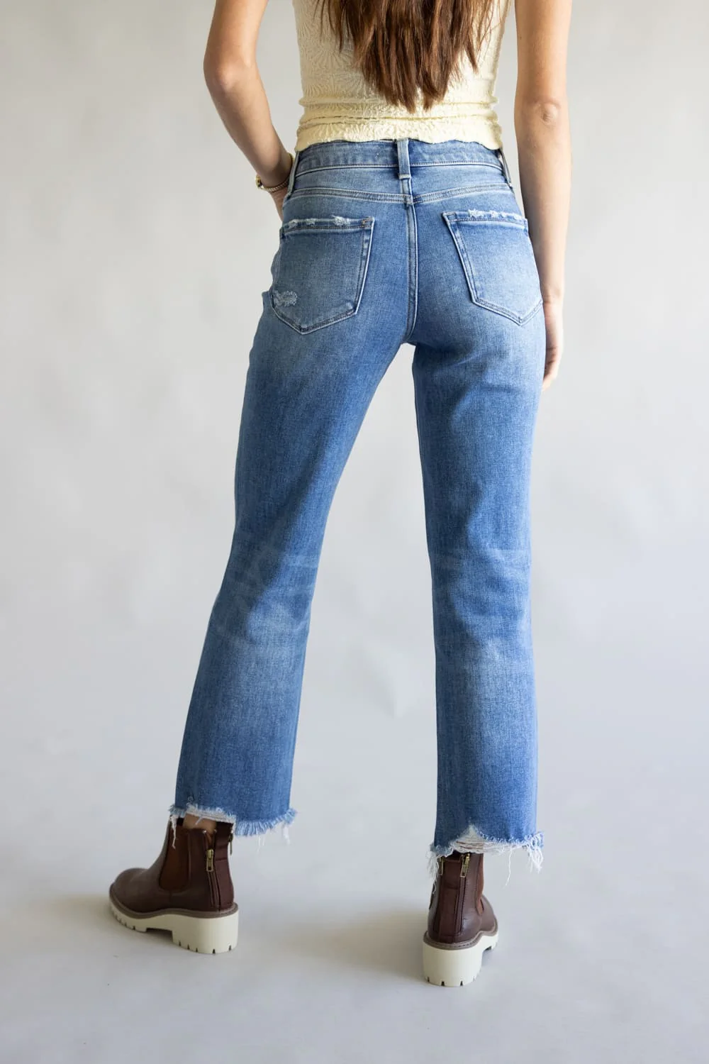 Flying Monkey Impressive High Rise Cropped Straight Leg Jeans for Women | F6139-M - Image 3