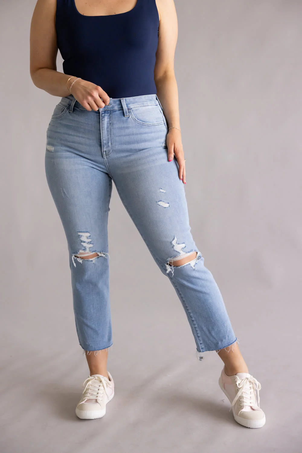 Flying Monkey High Rise Cropped Slim Straight Leg Jeans for Women | Y3118N - Image 2