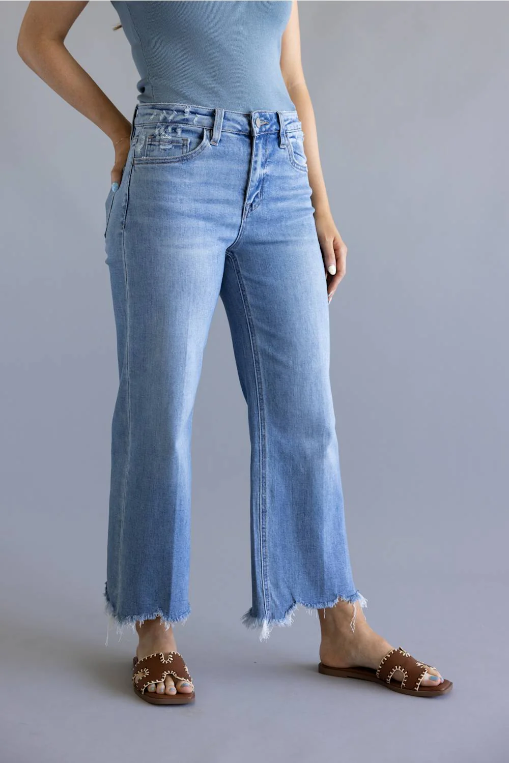 Flying Monkey High Rise Cropped Slim Wide Leg Jeans for Women  | F6243LT - Image 5