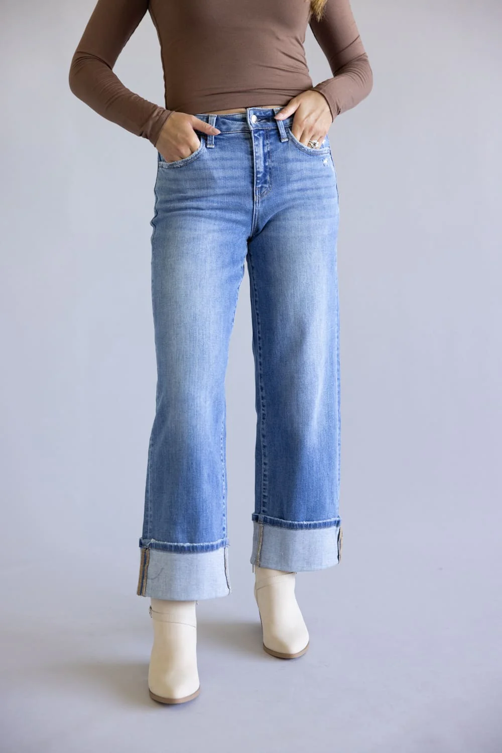 Flying Monkey Moorland High Rise Cuffed Wide Leg Jeans for Women | F5890 - Image 3