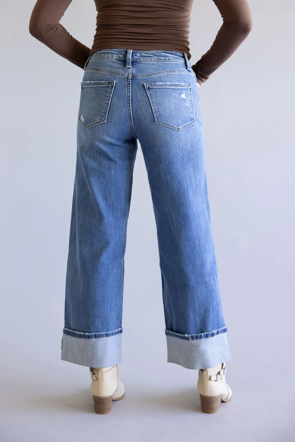 Flying Monkey Moorland High Rise Cuffed Wide Leg Jeans for Women | F5890 - Image 4