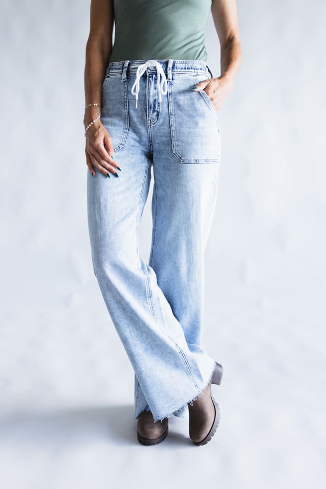 Flying Monkey High-Rise Drawstring Wide Leg Jeans for Women | F6065 - Image 4