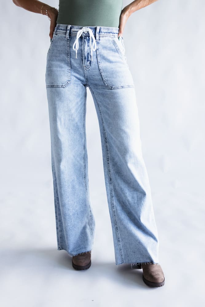 Flying Monkey High-Rise Drawstring Wide Leg Jeans for Women | F6065 - Image 5