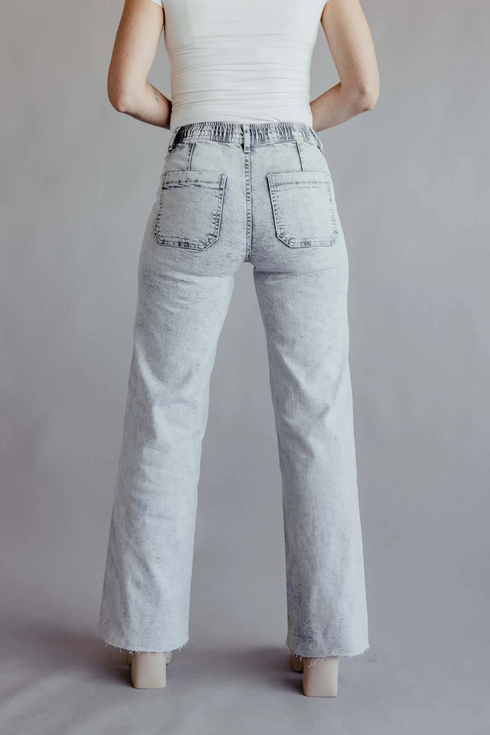 Flying Monkey High-Rise Drawstring Wide Leg Jeans for Women in Light Grey | F6112 - Image 4