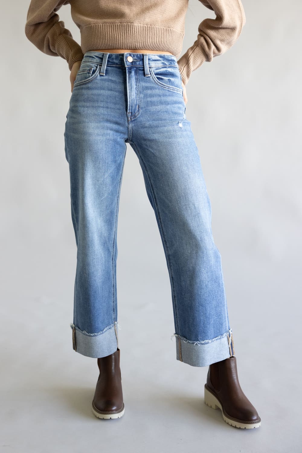 Flying Monkey Eclipse High Rise Cuffed Wide Leg Jeans for Women | F6204 - Image 3