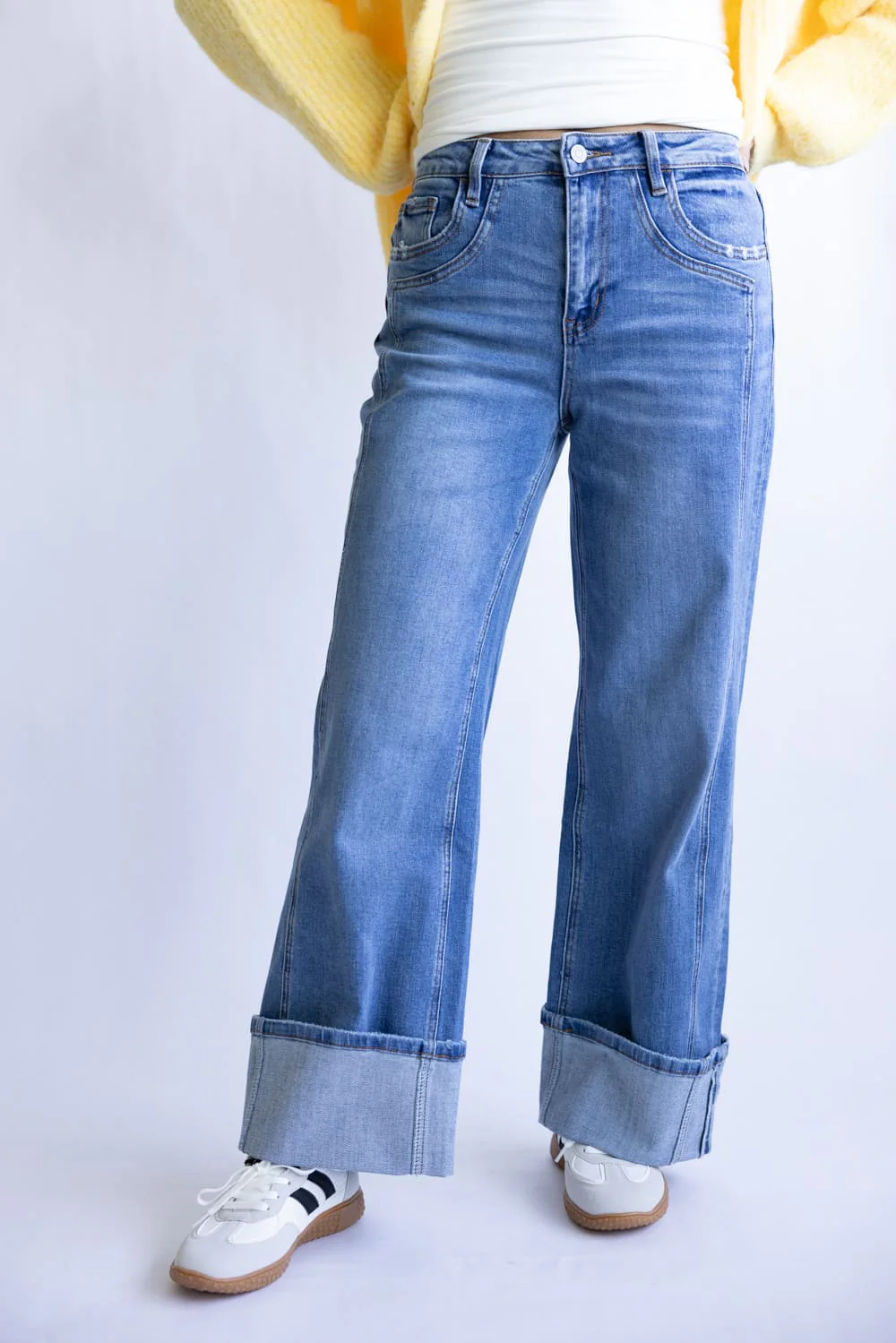 Flying Monkey Joysome High Rise Baggy Cuffed Wide Leg Jeans for Women | F5856 - Image 3