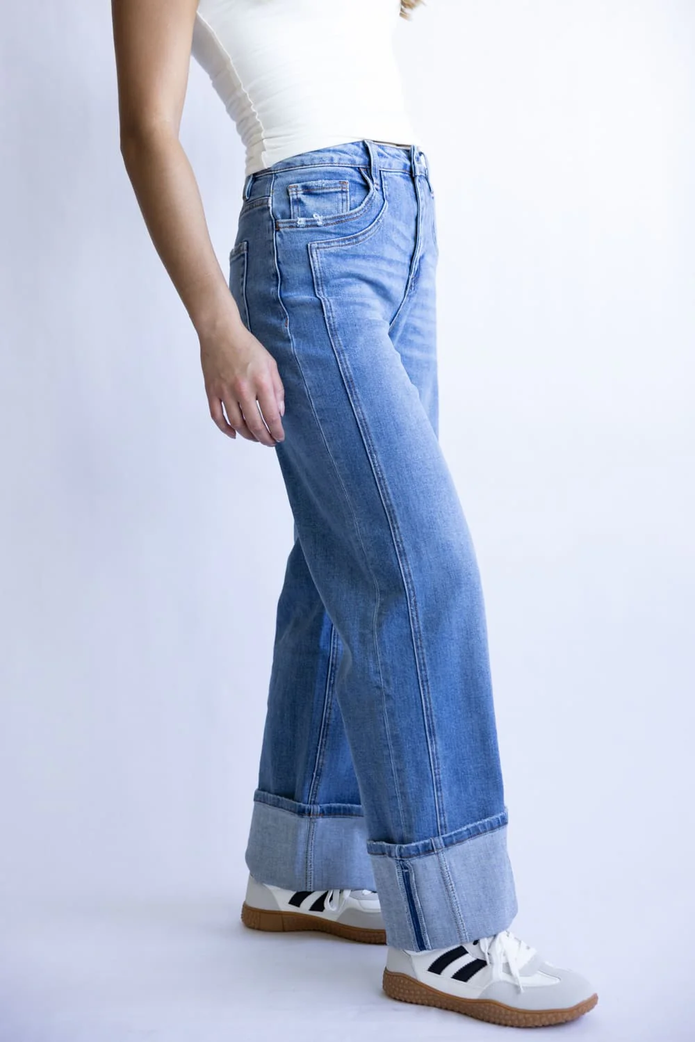 Flying Monkey Joysome High Rise Baggy Cuffed Wide Leg Jeans for Women | F5856 - Image 6