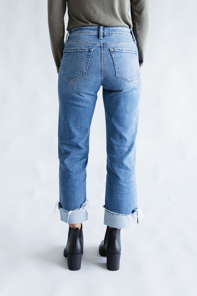 Flying Monkey Four Season Mid-Rise Cuffed Slim Wide Leg Jeans for Women | F5861 - Image 4