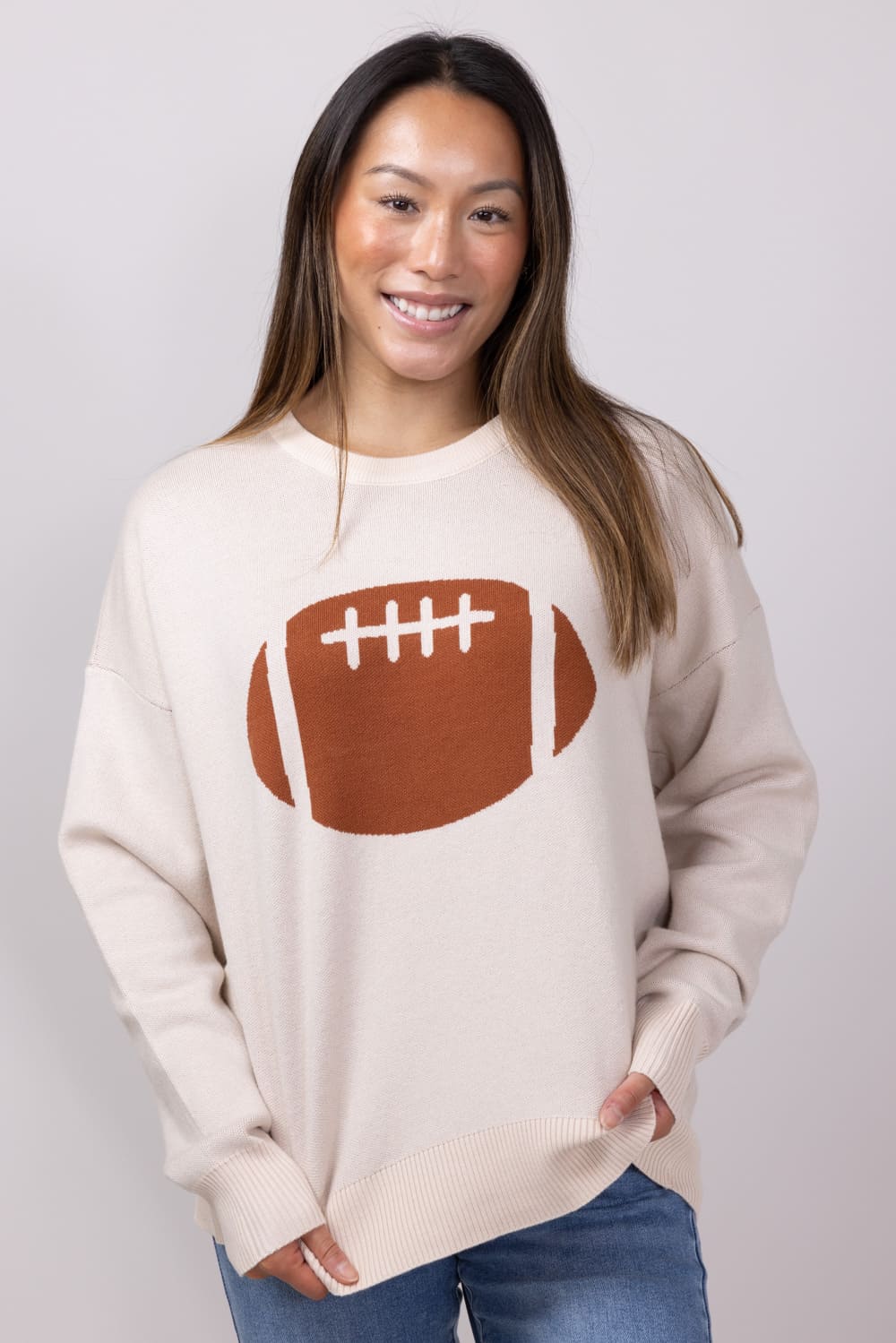 Football Graphic Sweater for Women in Cream | GW18FB-CRMBRN - Image 3