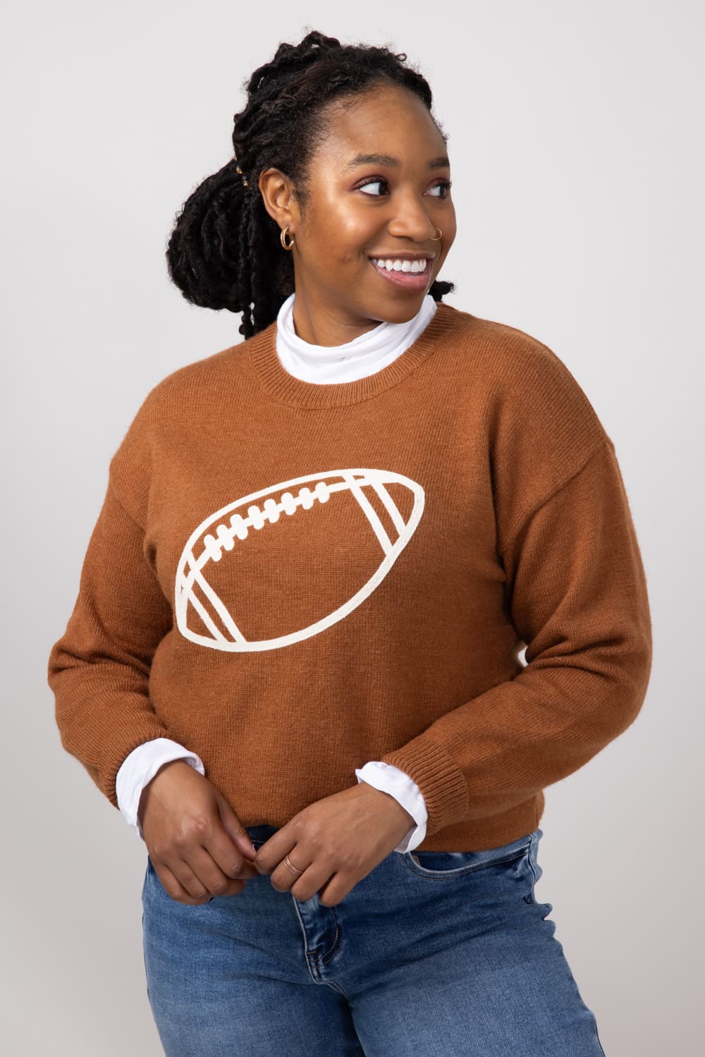 Football Knit Sweater for Women in Brown | GW22FB-BRN - Image 4