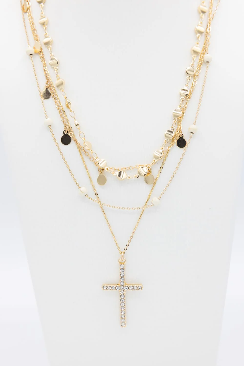 Four Layer Cross Necklace Set in Gold | QNC302GDHOW - Image 2