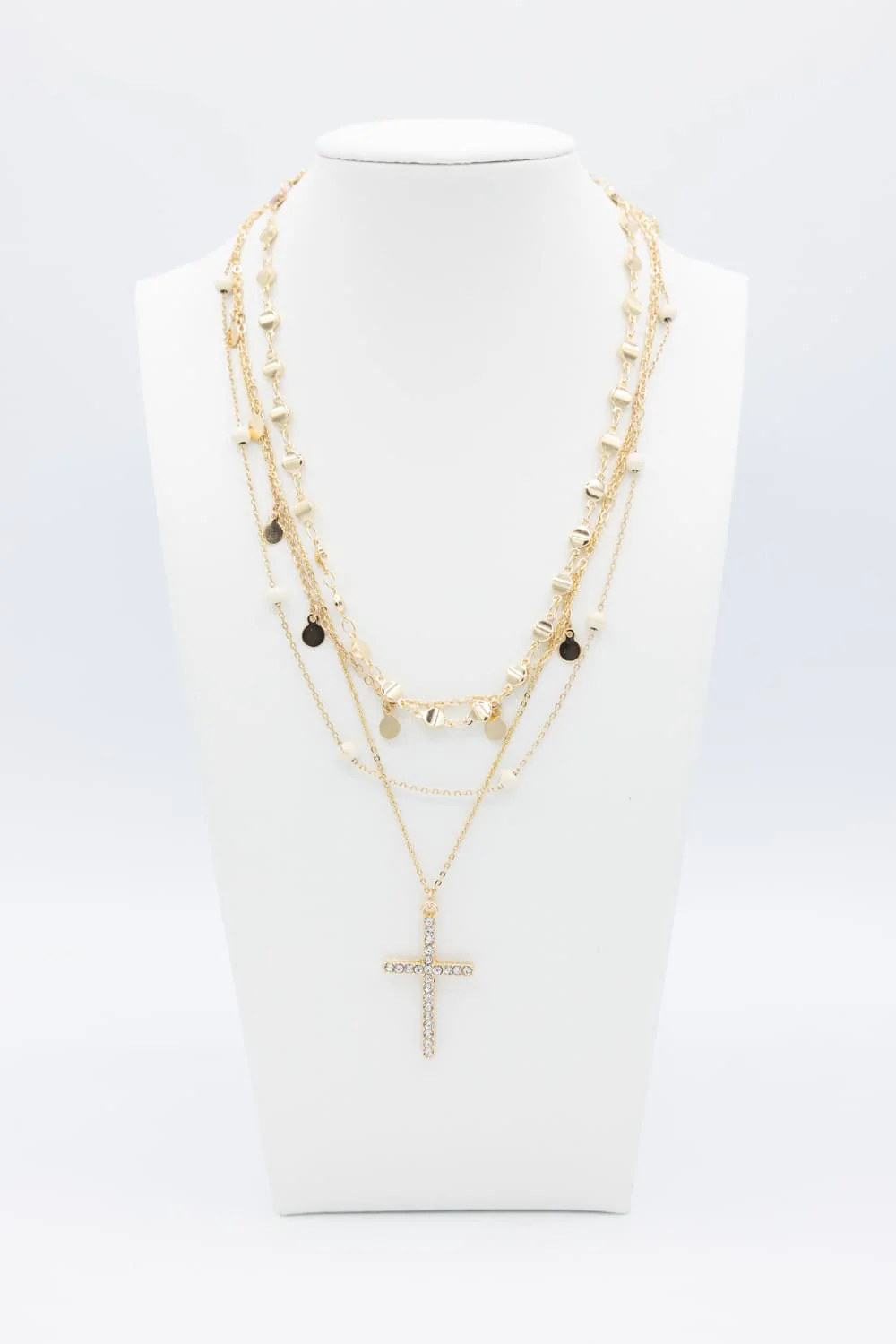 Four Layer Cross Necklace Set in Gold | QNC302GDHOW - Image 5