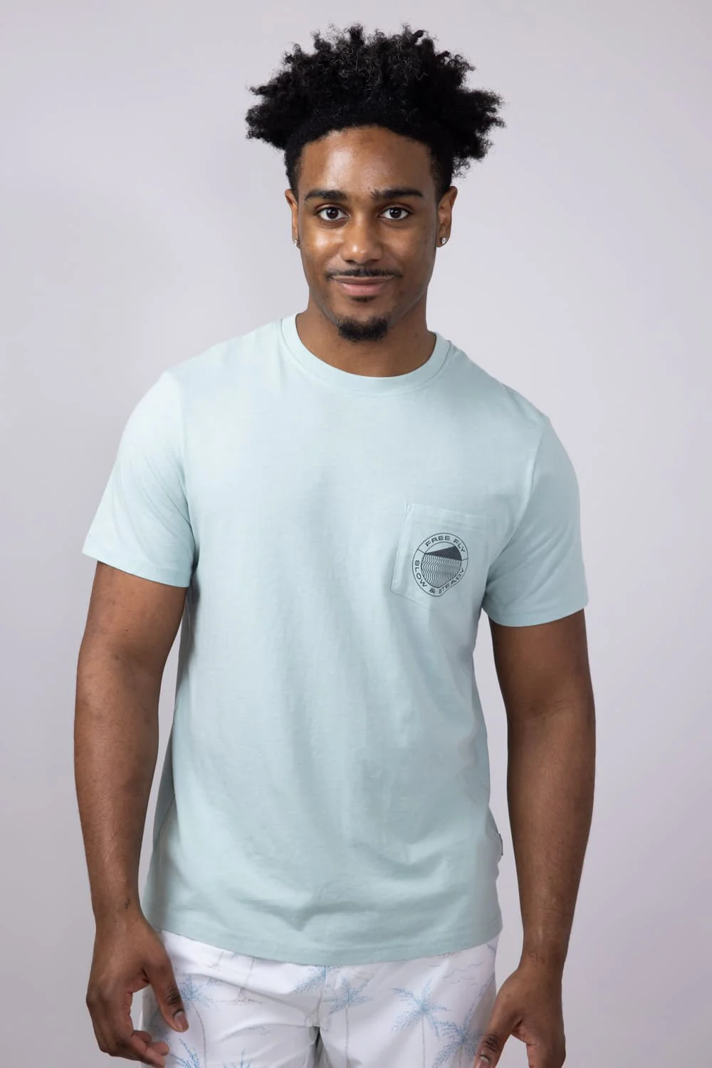 Free Fly Slow & Steady Pocket T-Shirt for Men in Heather Ocean Mist | MGSLOW446-OCEAN - Image 2