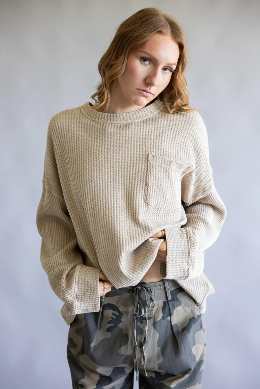 Free People Dawson Pocket Thermal Top for Women in Smooth Stone | OB2413239-1020-SMOOTHESTONE - Image 4